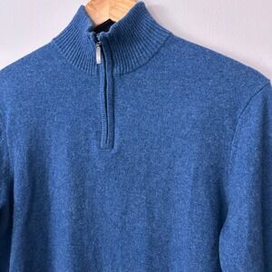 Club Room Luxury Mens Small Cashmere Blue Quarter Zip Sweater Mock Neck Pullover
